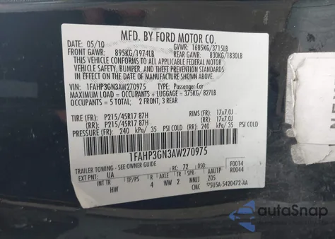 2010 Ford Focus Ses z USA, uszkodzony, nr VIN 1FAHP3GN3AW270975